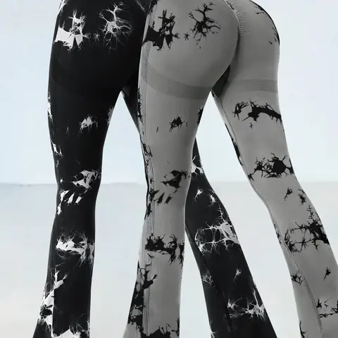 EUYZOU Women's High-Waist Wide-Leg Flared Workout Leggings - 95% Poly + 5% Spandex, Elastic Waistband, Tie Dye Option, Comfy Yoga Pants, Fitness Casual Pants, High Waisted Sportswear for Gym Use