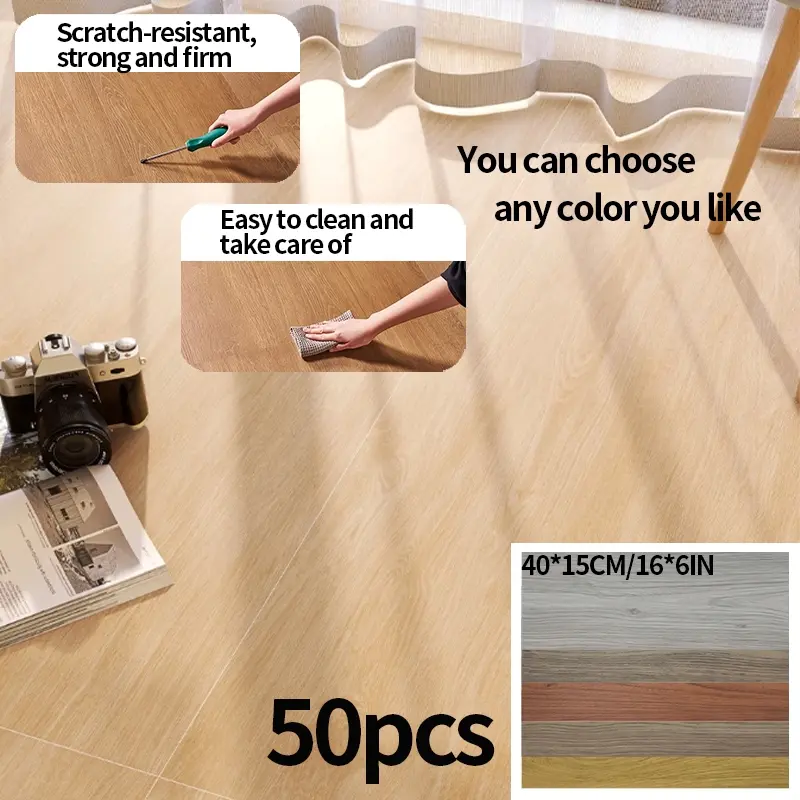 50pcs Self-Adhesive Vinyl Wood Grain Floor Tiles, Thick Peel and Stick, Multi-Color Wood Pattern, Easy Installation, Kitchen Dining Bedroom Decor, Wood Flooring Tiles, Decorative Tiles