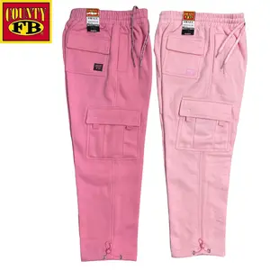 FB County Men's Heavyweight Fleece Cargo Sweatpants in Pink Soft Thick Loose Unisex