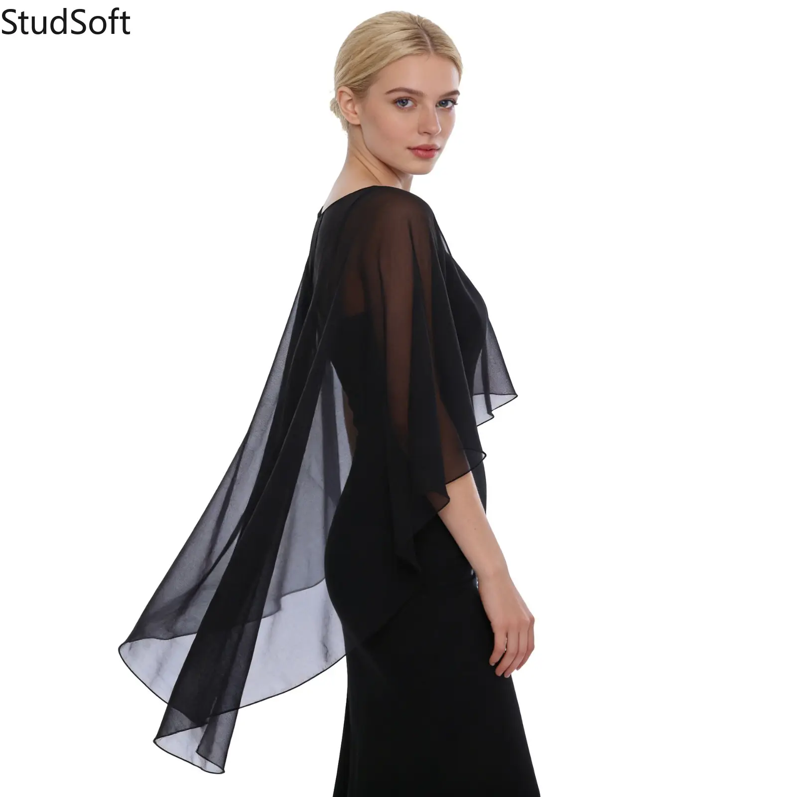 Sheer Chiffon Capelet for Women, Red Flowy Cloak Sleeve Shawl, Lightweight Sun Protection for Beach and Weddings, Clothes, Women's Clothes, Accessories, Lady, Bridal, Flowy Look, Poncho Cape, Casual, All, No