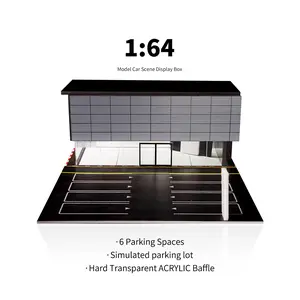 Premium 1/64 Diecast Model Car Showcase with LED Lights - Dual Scene Acrylic Diorama Box (Street & Grass) - Realistic Garage Parking Lot for 8 Cars - Cool Room Decor & Man Cave Gift