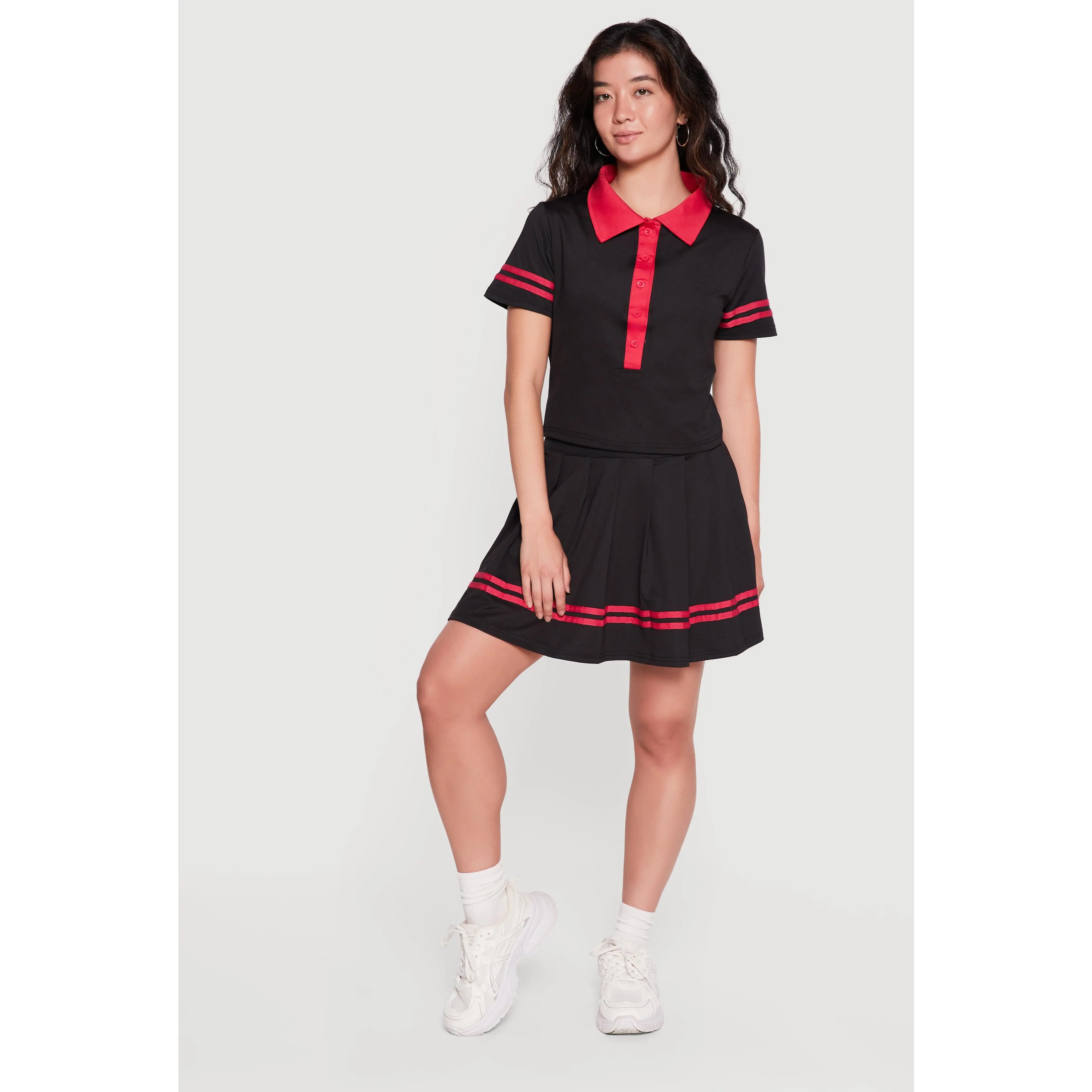 High Waisted Varsity Stripe Pleated Skirt