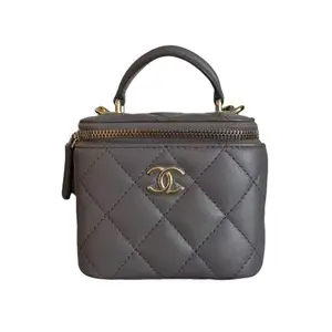 Pre-owned CHANEL Lambskin Shoulder Bags Quilted Top Handle Mini Vanity Case Grey (EG***42) CC1570