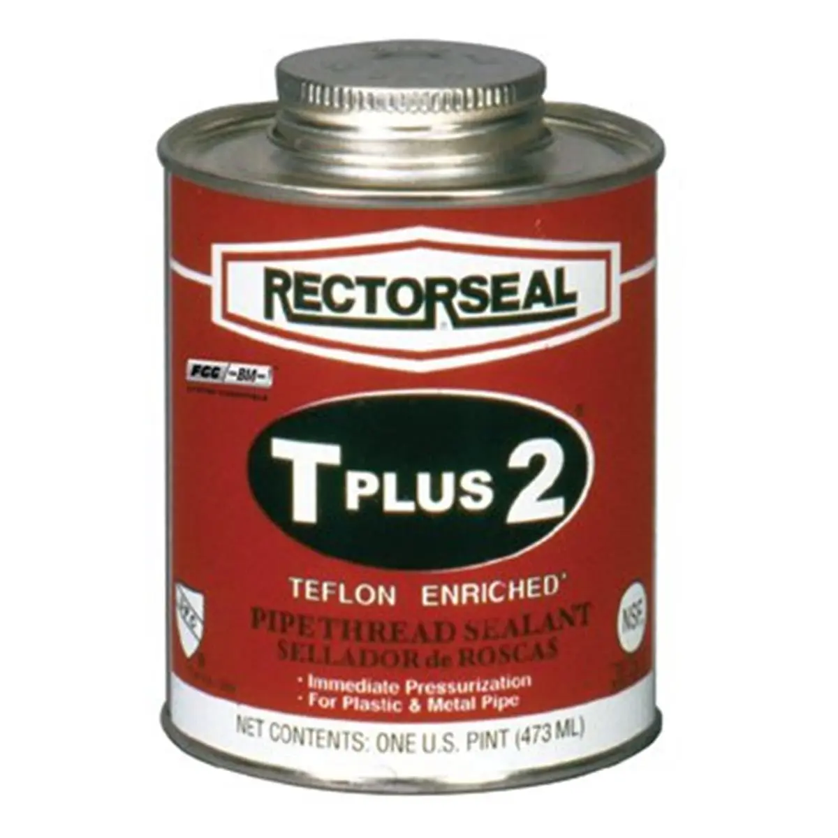 Rectorseal 622-23551 T Plus 2 PTFE-Based Compound Pipe Thread Sealant, 0.50 Pt BTC, Immediate Pressurization, Multi-Metal Compatibility for Iron, Copper, Aluminum, Brass, Stainless Steel, Threaded Fittings, Stronger Seal with Synthetic Fibers