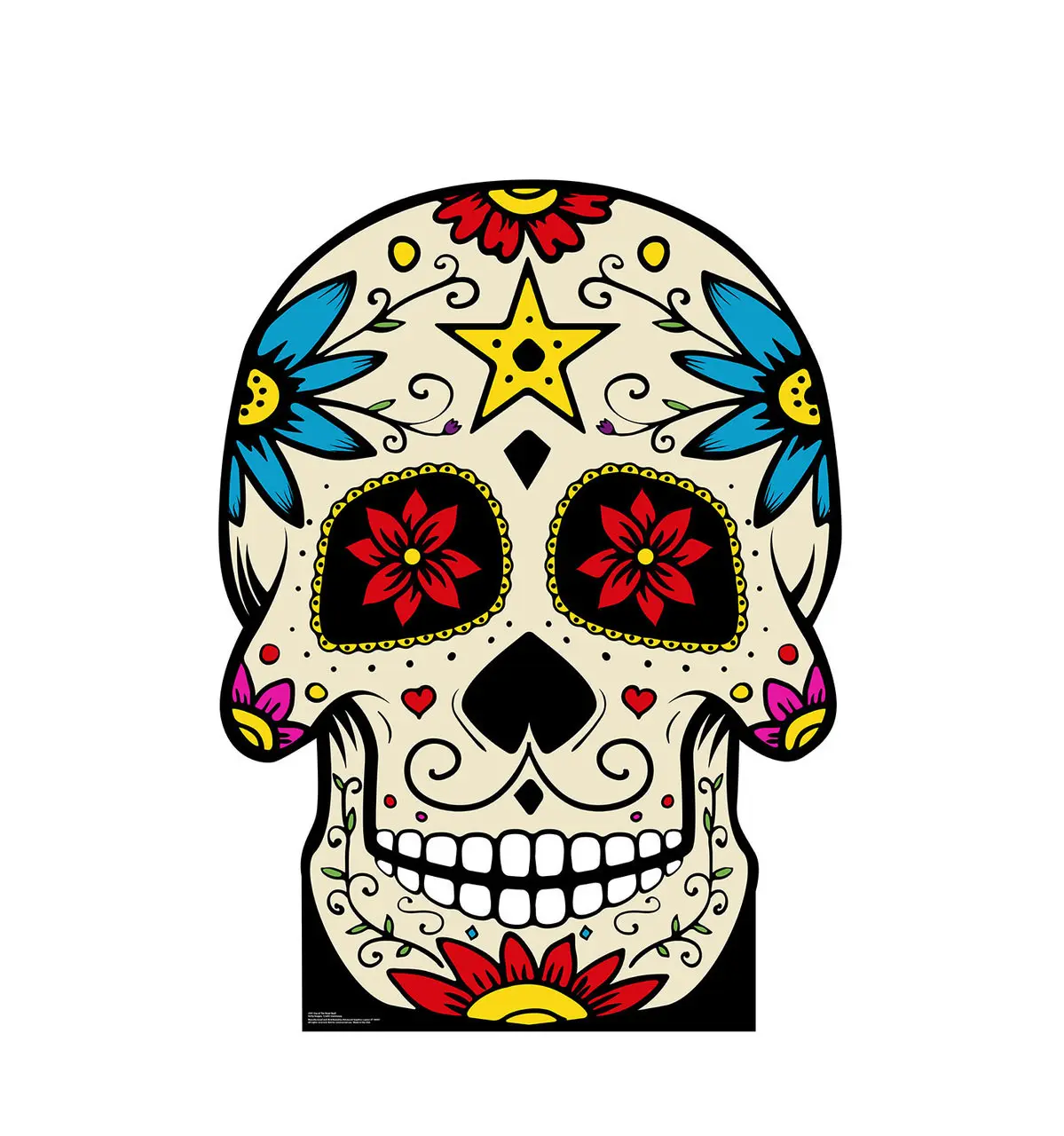 Large 61x45 in. Traditional Colorful Vibrant Sugar Skull Cardboard Cutout, Halloween Home Decor Standup, Home Supplies Decorative Cutout
