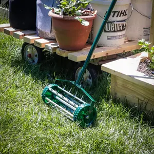 Heavy Duty Rolling Lawn Aerator,Rolling Lawn Aerator, Rotary Push Tine Spike Soil Lawn Aerator Gardening Tool with 3-Piece Long Steel Handle for Garden Yard Grass Maintenance,Garden Yard Rotary Push