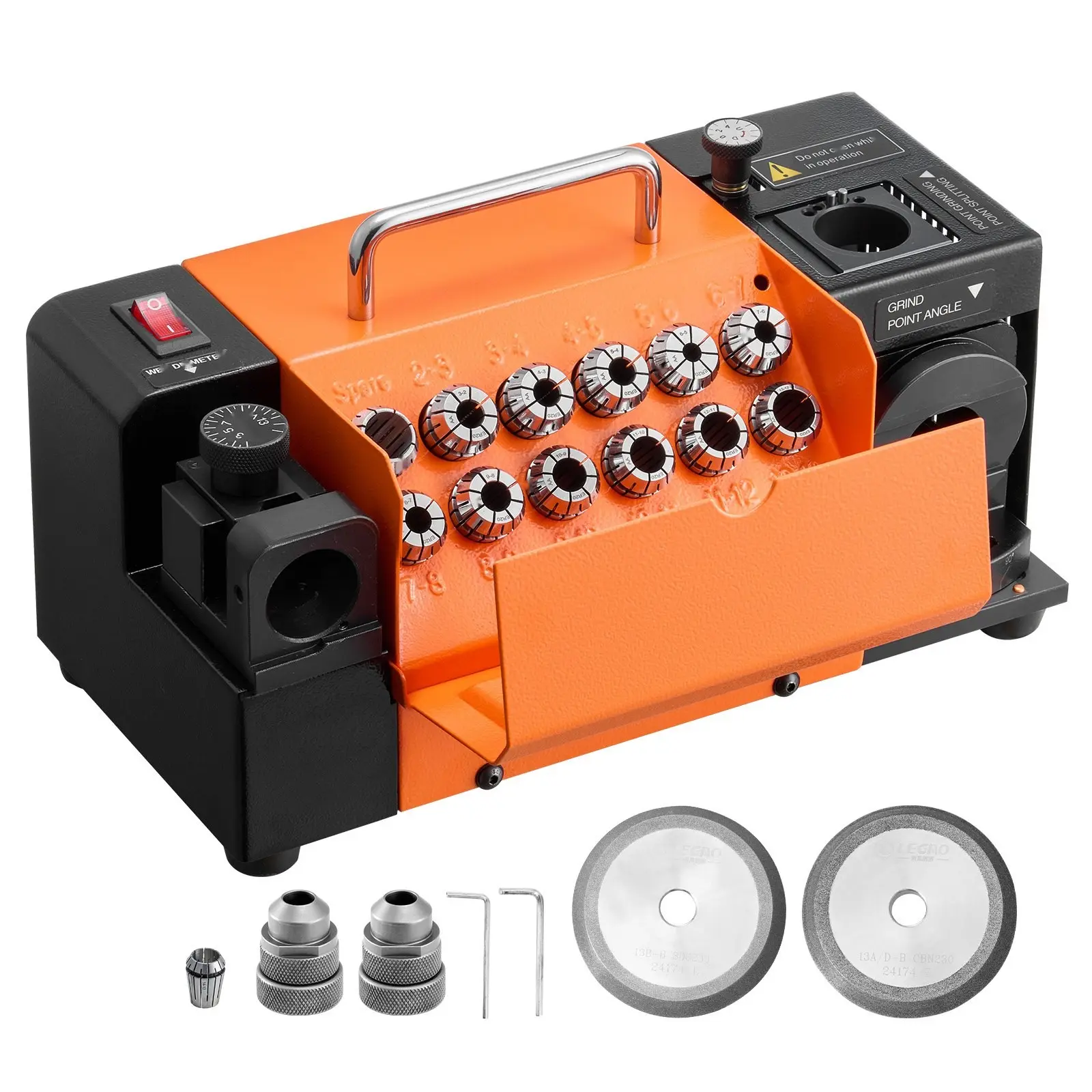 MR-13B+ Drill Bit Sharpener, 3-15mm Grinder With Adjustable Lip Relief Angle And 95°-135° Point Angle, 5800 RPM High-Speed Re-Sharpener With 13 Collets, CBN And SDC Wheels For Precision Metalworking