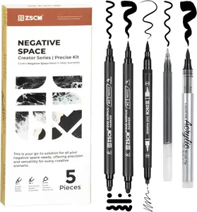 ZSCM 5-Pack Black Dual-Tip Acrylic Markers - Fine Point Gel Pens, Brush Tip Opaque Ink Pens, Office Art Supplies with Precise Control for Sketching, Card Making & Artistic Needs