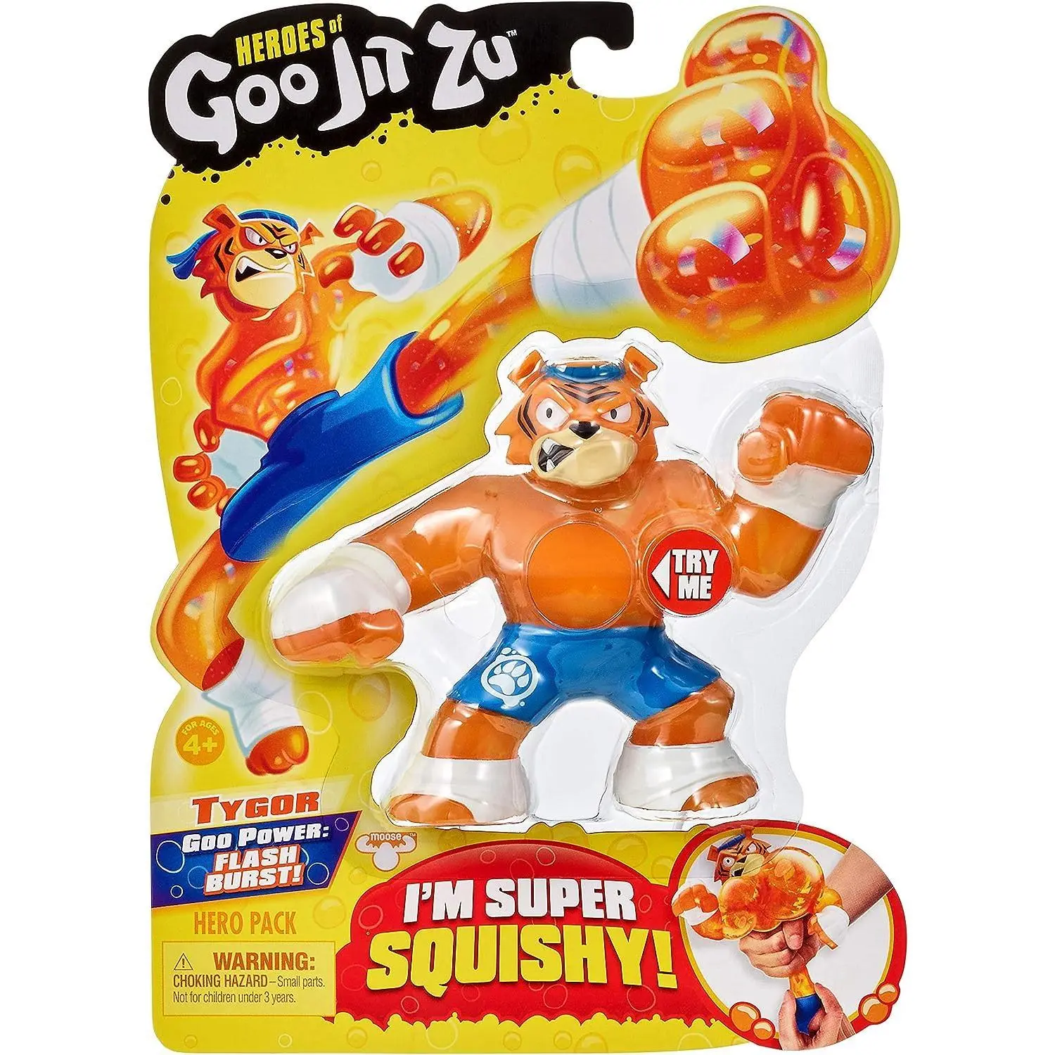 Heroes of Goo Jit Zu Tygor Tiger Hero Action Figure - 1 Collectible Figure, Unisex Super Squishy Stretchy Goo Power Slime-Filled Toy for Hands-On Squishy Play, Ages 3+ with Character Options, Light-Up Insides