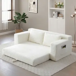 Memory Foam Cloud Loveseat Sofa, 2 in 1 Convertible Folding Couch Bed, No Assembly Compressed Corduroy Floor Lounge Sofa for Apartment Office Bedroom Living Room