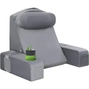 Reading Pillow for Adults,  Pillow for Bed Sitting Up, Backrest Pillow for Sitting in Bed, Detachable Arms with Built-in Cup & Phone  (Gray, 19 INCH)