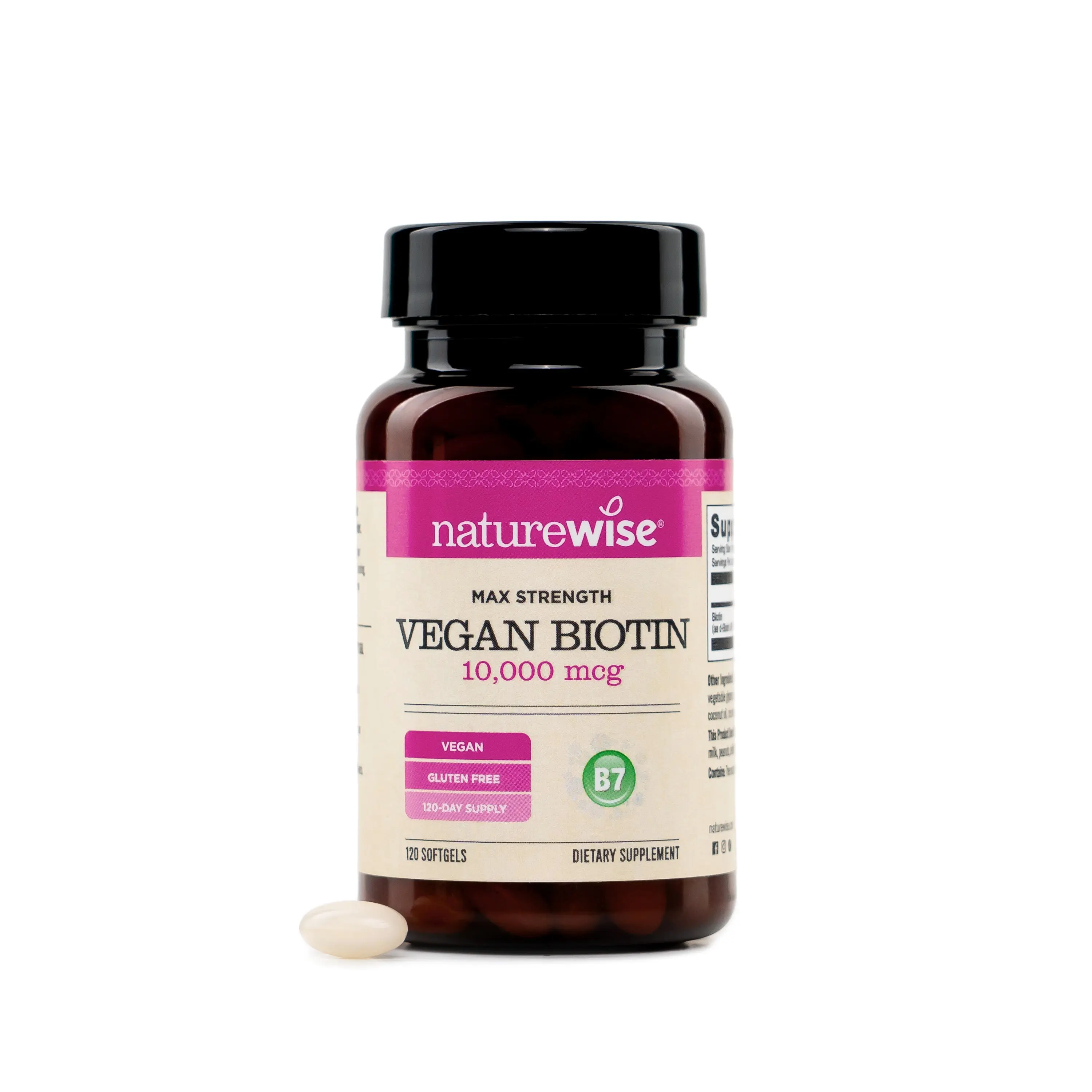 NatureWise Max Strength Vegan Biotin 10,000mcg - For Women & Men - Healthy Skin & Hair Support* - NSF Gluten-Free Certified - Non-GMO - USA Manufactured