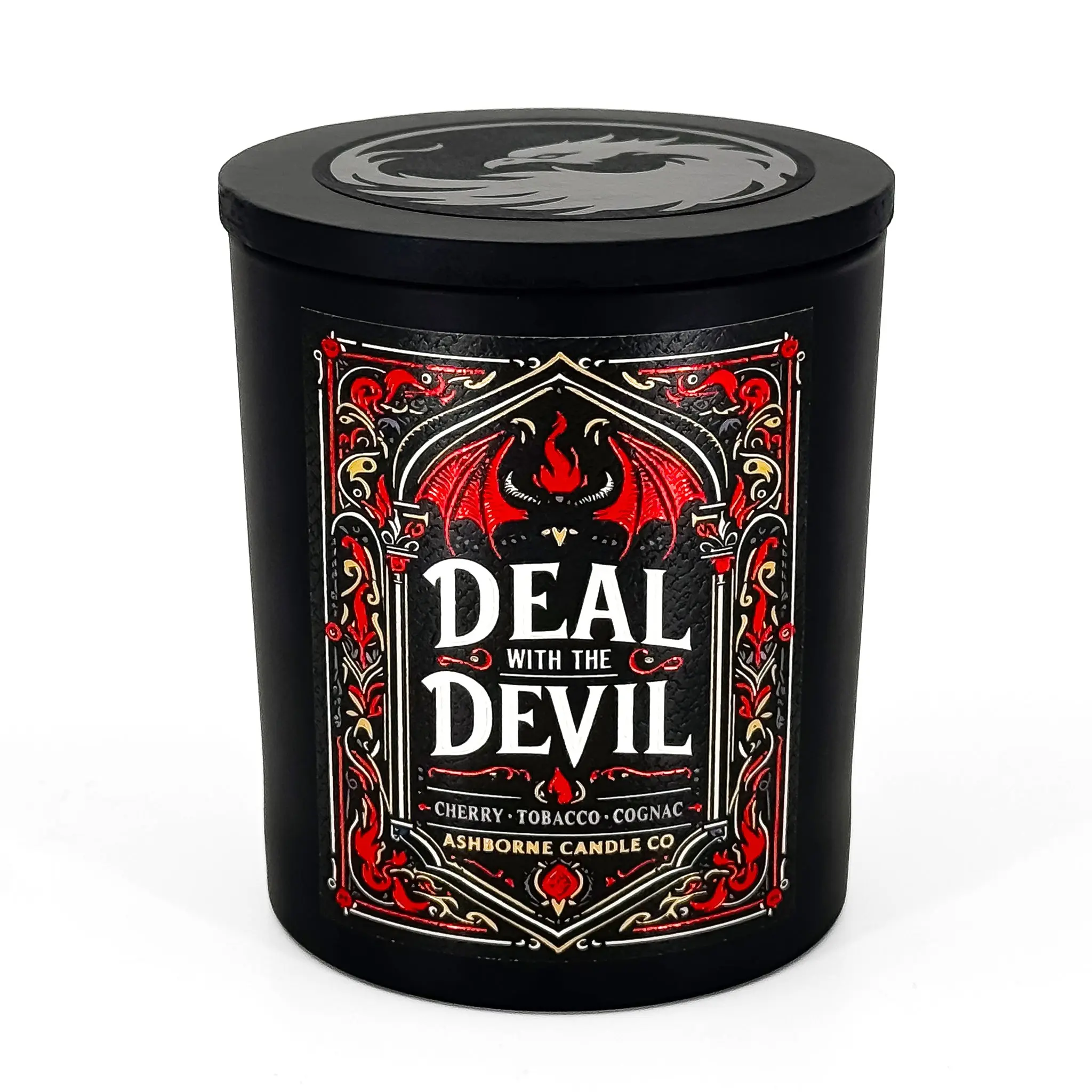 Deal with the Devil - 8oz Scented BG3 Candle - Cherry, Ta'bacca, Brandy - Natural Coconut Wax - 35h Burn Time - Dark Gaming Decor and Fragrance