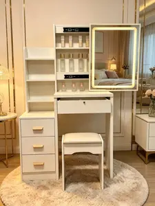Space-Saving Vanity Table with LED Mirror & Storage Cabinet – All-in-One Beauty Station