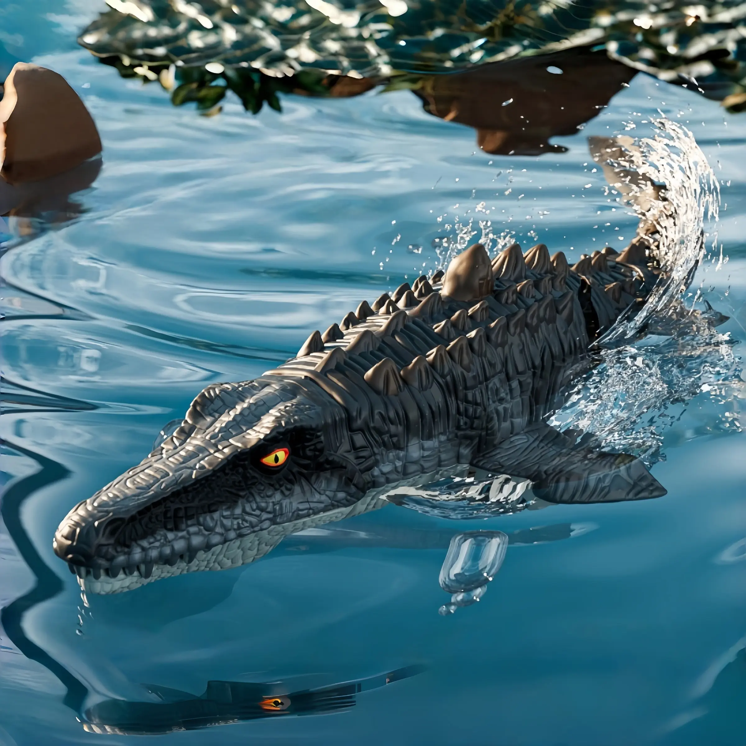 2.4GHz Remote Control Mosasaurus, Realistic RC Dinosaur Water Toy with Light, Electric Swimming Toy,Users need to prepare 2 AA batteries.