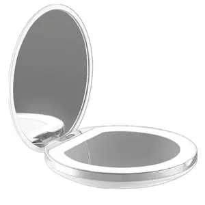 Portable Foldable Makeup Mirror, 1 Count Glam Travel Makeup Mirror with LED Light, Compact Mirror for Women, Pocket Size Makeup Tools