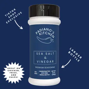 Sea Salt and Vinegar Seasoning Powder Large Bottle - Premium Blend for Chips, Chicken, Nuts, Fries & More - Padiano's Kitchen Original Flavor Spice Natural Herbal Organic