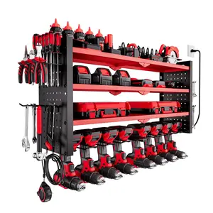 【fathersdaygift】VEVOR Power Tool Organizer with Charging Station4-Layer Drill Storage Rack with 8 Drill Holders & Side Pegboard8-Outlet Power Strips for GarageWorkbenchWorkshopMen's WorkConstruction & Work AccessoriesConstruction Accessories, Garage Organ