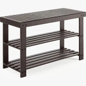 Bamboo Shoe Rack Bench 3 Tier, 27.6" Length Entryway Storage Organizer with Seat, 286lb Capacity Multi-functional Stand for Shoes Bags Towels, for Bedroom Living Room Front Door