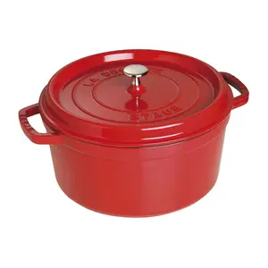 Staub 7-Qt Enameled Cast Iron Round Dutch Oven Durable Heat Retention for Braising Baking Slow Cooking - Cherry