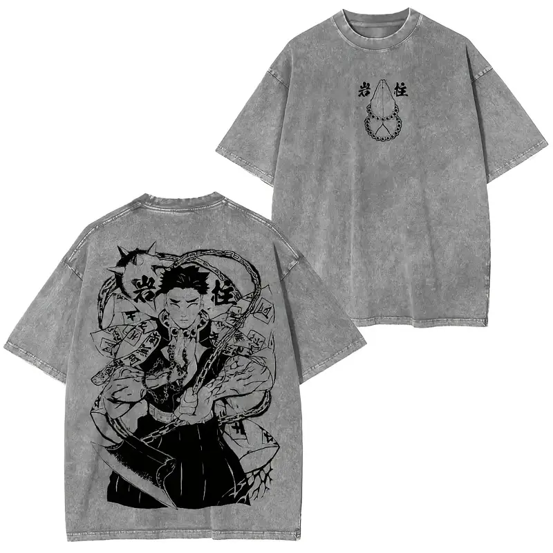 Summer Men's Washes T-shirts Japanese Anime Demon Slayer Gyomei Graphic Clothing HarajukuY2K Oversized 100% Cotton Causalwear