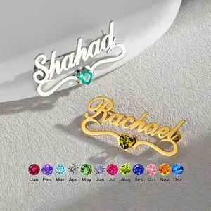 JX1611 Custom Stainless Steel Name Brooch Personalized DIY Heart-shaped Twelfth Birthday Stone Brooch Gift Men and Women