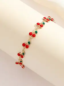 Fashion Cherry Fruit Bracelet, Elegant Design Women's Sweet Daily Wear, Fashionable Jewelry, Versatile Creative Bracelet for Everyday Use, Zinc Alloy Bracelet, High Quality Bracelet, Jewelry Accessories