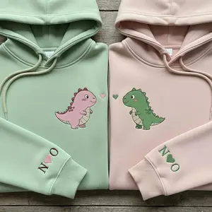 Cute Dinosaur Couple Hoodie, Matching Boyfriend Girlfriend Shirt, Long Distance Gift Personalized Sleeve Valentines Present