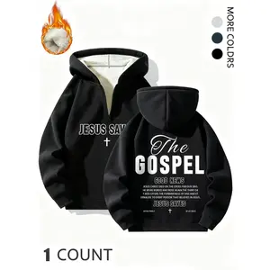 Men’s half-zip lamb fleece hoodie, American high street style, warm buff stacking, casual long-sleeve sweatshirt for fall and winter