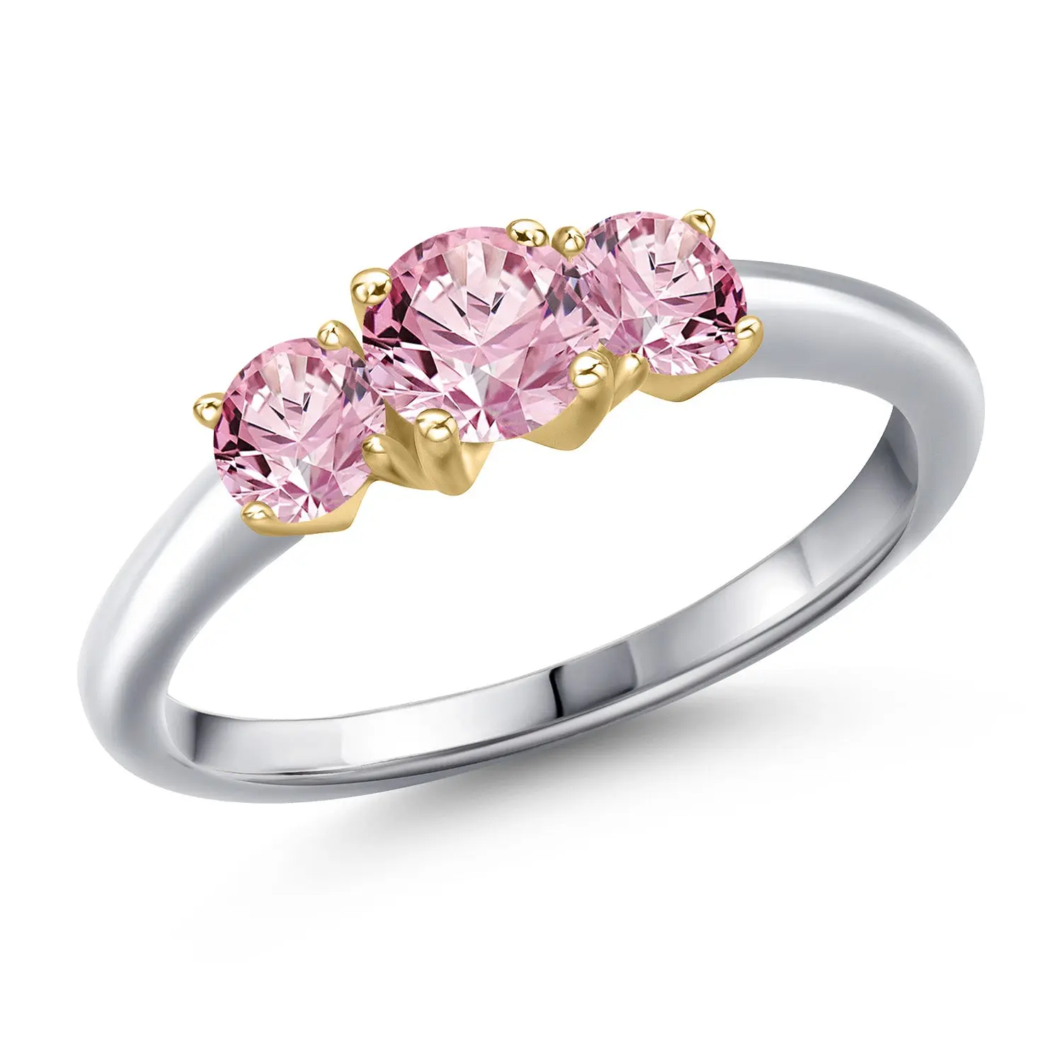10K Two Tone Gold Pink Lab Grown Diamond 3-Stone Engagement Ring For Women | 1.00 Cttw | Round 5MM and 4MM | Three Stone Wedding Engagement Anniversary Promise Ring For Women