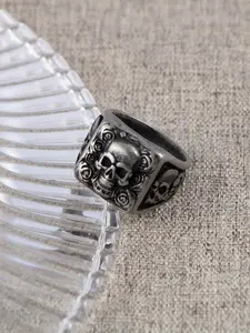 Men's Vintage Stainless Steel Ring, Distressed Rose Skull Design, Retro Style Finger Jewelry, Unique Fashion Accessory, Distressed Rings, Statement Rings, Punk Style Ring