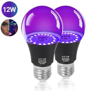 1/2 Pack Kasotile LED Black Light Bulbs, Halloween 12W A19 Blacklight, 100 Watt Equivalent, UVA Level 385-400nm Wavelength, Glow in The Dark for Body Art Paint, Fluorescent Poster, Neon Glow Party