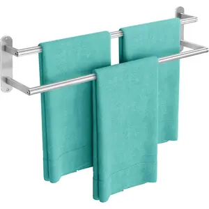 24Inch Double Towel Rack for Bathroom, Wall Mounted Stainless Steel Double Towel Bar Holder Hanger Rod Brushed Nickel