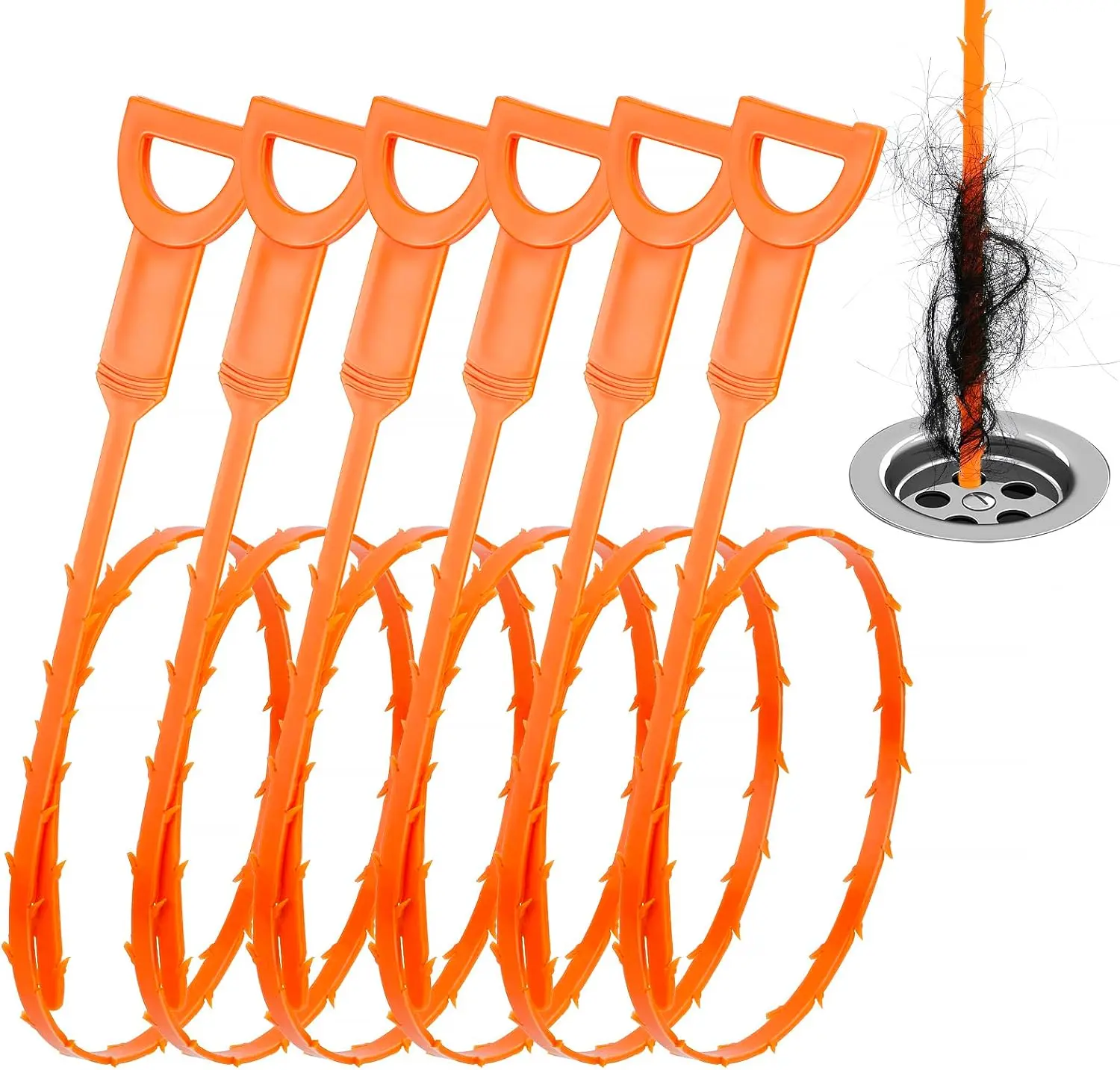 6-Pack 25-Inch Plumbing Snake Drain Auger, Effortless Drain Cleaning Hair Clog Remover Tool, Quick Clog-Reducing Kitchen Sink Unclogger for Most Plumbing Systems, Hair Snake Drain Clog Remover