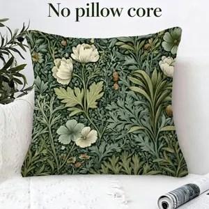William Morris Floral Cushion Cover - Vintage Sage Green Pillowcase Featuring Forest Weed Design, Double-Sided Plush Decor, Bedroom Decorative Accessories, for Sofa, Living Room, Bedroom, Office - Zipper Closure Home Textile