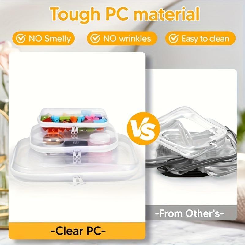 6pcs Double Zippered Hard Pouch, Transparent Storage Bag, Includes 3 Different Sizes.Toy Storage, Hard Plastic, Pencil Case, Hard Plastic Clay Organiser, Clear Hard-shell Zip Case, Portable Make-up Bag for Holidays, Bathroom And Storage