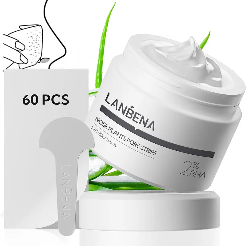 LANBENA Mild Peel-Off Blackhead Remover Nose Mask & Strips Patch, Deep Cleanse Pore Minimizer for Oily Skin, Targets Nose Cheeks Chin, Unisex Smooth Face & Forehead Treatment