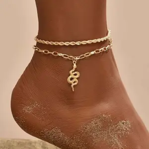 Twisted chain snake pendant simple retro double-layer anklet set creative beach jewelry