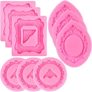 9 PCS Picture Frames Fondant Silicone Molds, TuNan Vintage Style Photo Frame Moulds for Cake Decorating Cupcake Topper Chocolate Candy Polymer Clay