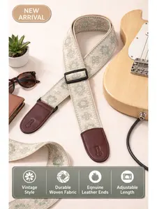 5cm Wide Embroidered Guitar Strap, Adjustable Floral Pattern Fit Acoustic Guitar/Bass/Ukulele