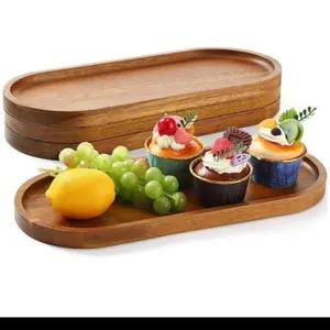 Wood Serving Trays 2pcs 12x4in Charcuterie Boards Oval Wooden Plates for Cheese Dinner Dessert Snack Bread Fruit Appetizer Dishes Kitchen Party Buffet Barbecue Hotel