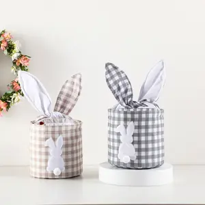 Easter Bunny Knotted Ear Basket – Candy Bucket, Egg Hunt Tote, Kids Gift Bag & Easter Party Decorations