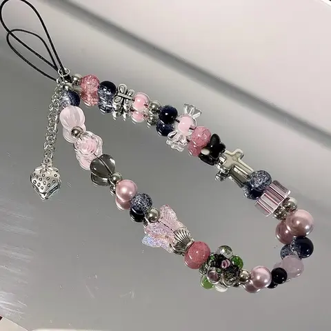Cute Strawberry & Heart & Butterfly Design Phone Chain, Creative Anti-lost Acrylic Phone Lanyard, Cellphone Lanyard, Fashion Phone Charm for Women & Girls, Cell Phone Charm, Phone Accessories