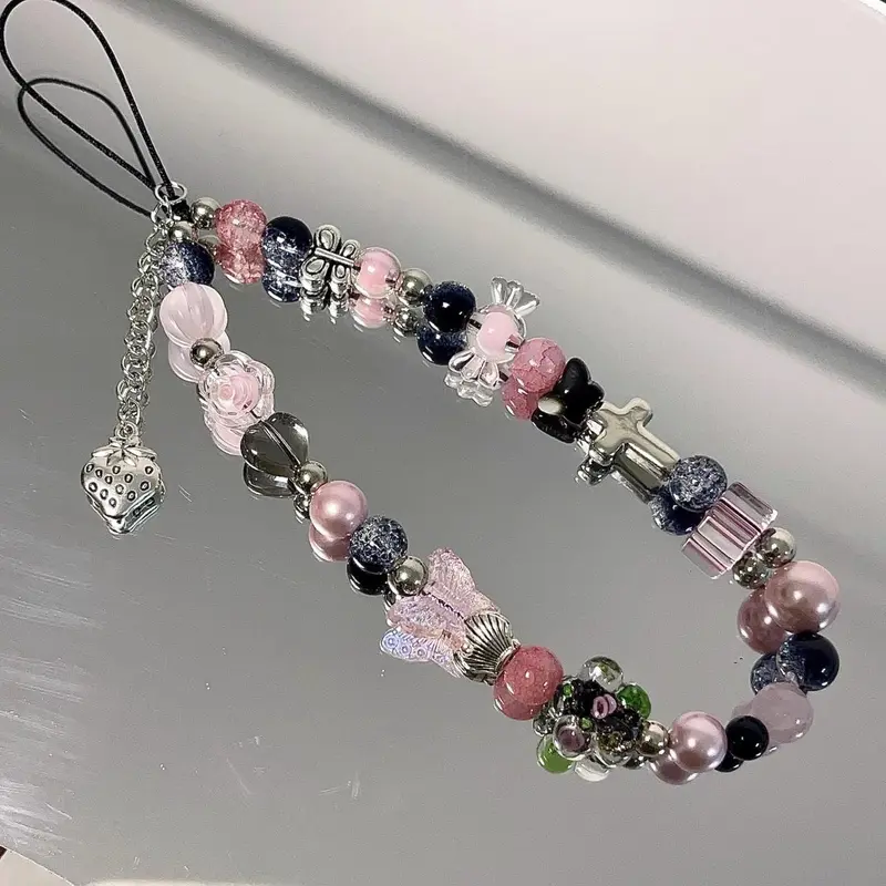 Cute Strawberry & Heart & Butterfly Design Phone Chain, Creative Anti-lost Acrylic Phone Lanyard, Cellphone Lanyard, Fashion Phone Charm for Women & Girls, Cell Phone Charm, Phone Accessories