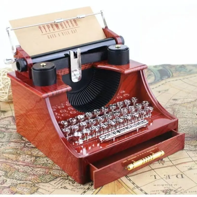 Vintage Typewriter Music Box, Unique Creative Collectible Traditional Gift for Home Office Living Room Decor, Classical Style Decorative Mechanical Clockwork, Fun Personal Gift Idea, Decorative Accent, Decoration, Decoration Items