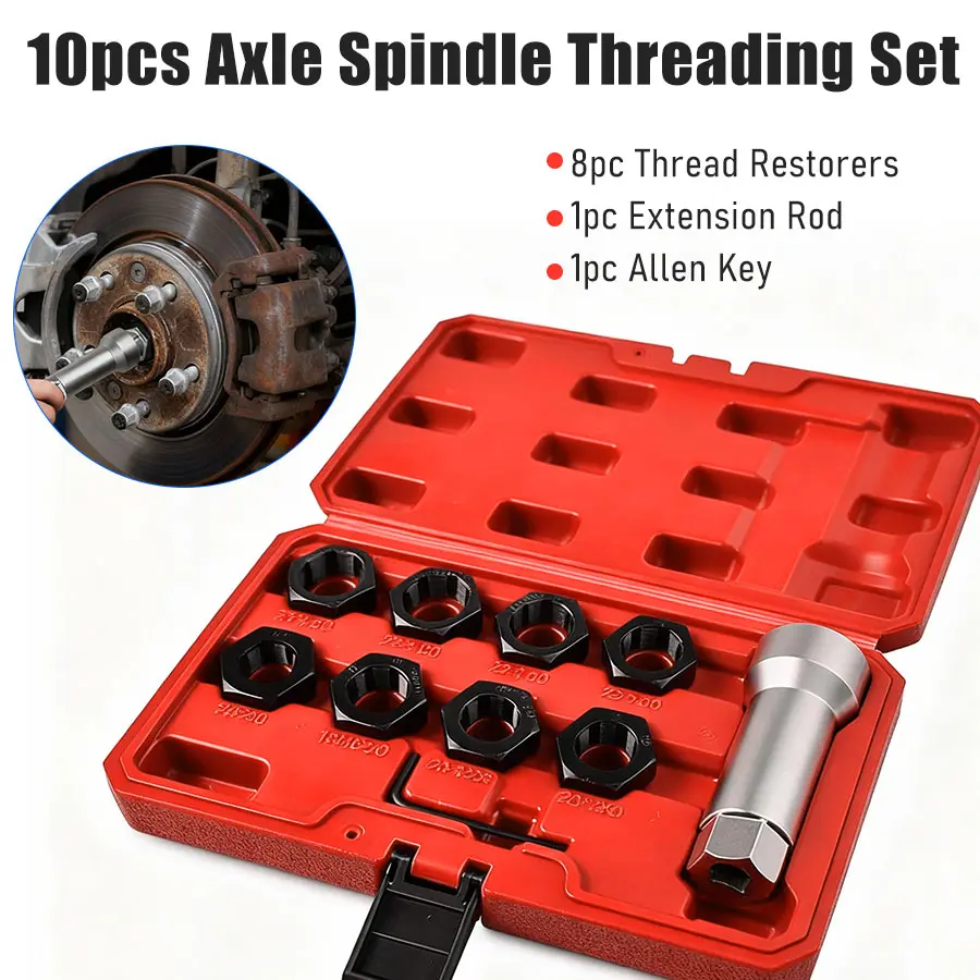 Axle Spindle Rethreading Kit,10 Piece Precision Restorer Master Repair Kit, Essential Tool for Mechanics - Includes Thread File and Axle Spindle Thread Chaser Set (10 Piece)#summerfinds