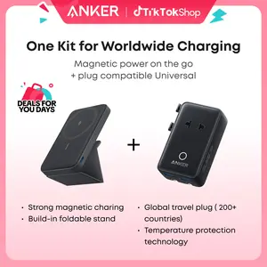 Anker Magnetic Power Bank, Built-In Foldable Stand, USB-C Port on the Side, 5,000mAh Capacity+Anker Nano Adapter, 5-in-1 Ultra-Compact Global Charger tiktokshopspringglowup