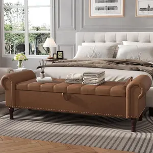 Apicizon 60”Ottoman with Storage, Queen Size End of Bed Storage Bench with Tufted Button, Upholstered Sitting Bench for Front Door Entrance,Bedroom