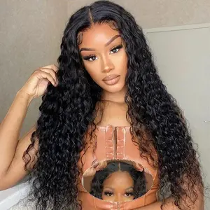 [Glueless Wig] 5x5 Pre-cut Wigs Water Wave Human Hair Pre Plucked Pre Cut Lace Closure Wigs Ready and Go 180% Density Drawstring Design Curly Wigs  Wigs for Women Natural Hairline Suitable For Beginners