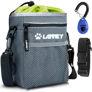 3 Ways to Wear Dog Treat Pouch, Dog Training Treat Bag for Pet Training with Clicker, Shoulder Strap, Adjustable Belt, Poop Bag Dispenser, Easily Carry Kibble Snacks and Pet Toys